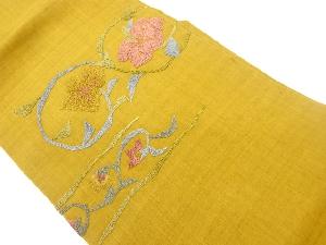 手織り紬相良刺繍草花模様織出し名古屋帯